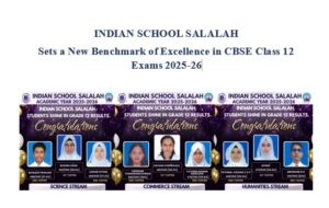INDIAN SCHOOL SALALAH  SETS A NEW BENCHMARK OF EXCELLENCE IN CBSE CLASS 12 EXAMS 2025-26